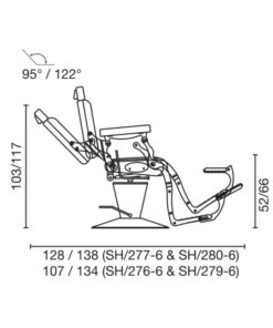 Salon Ambience Barberstoel PREMIER WHITE - Afmetingen (1) Vakkappers