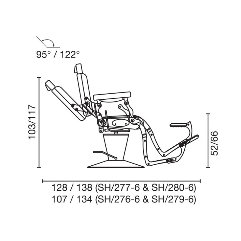 Salon Ambience Barberstoel PREMIER WHITE - Afmetingen (1) Vakkappers