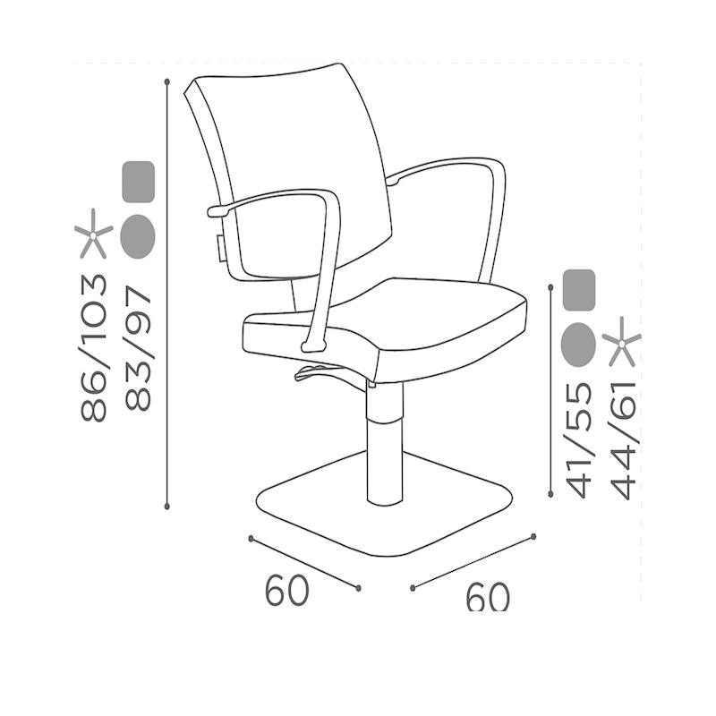 Salon Ambience Kappersstoel HANNAH - Afmetingen Vakkappers