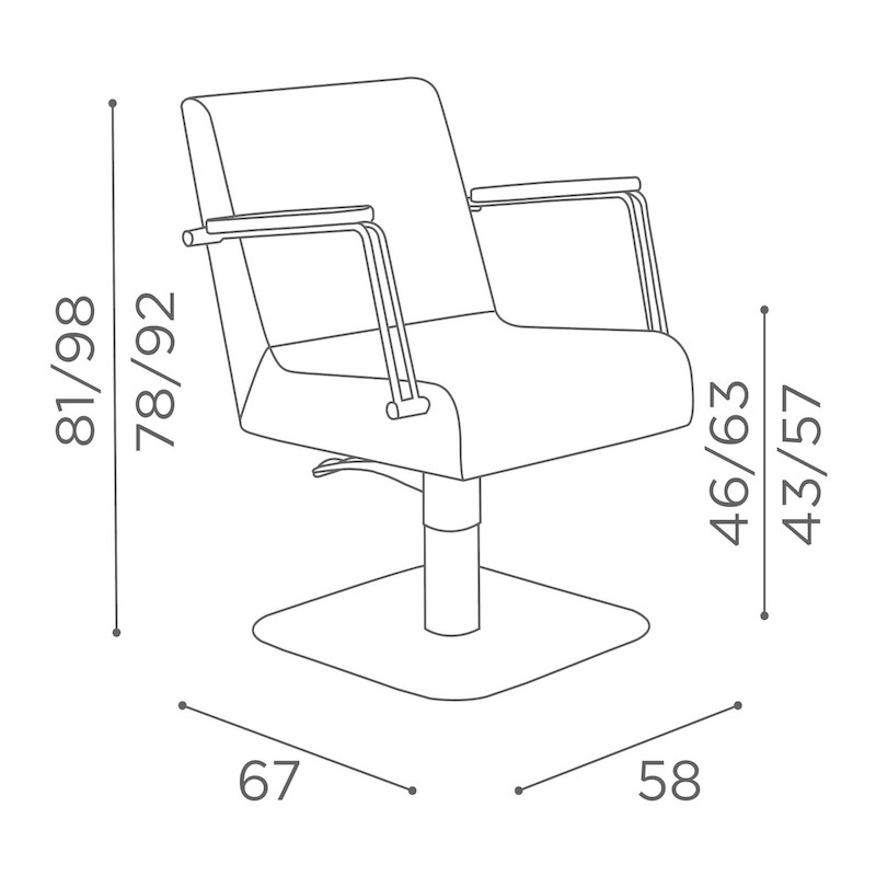 Salon Ambience Kappersstoel KIRA - Afmetingen Vakkappers