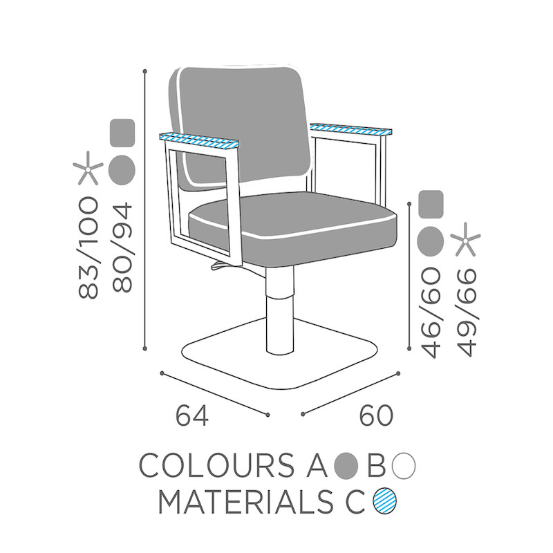 Salon Ambience Kappersstoel MADISON - Afmetingen Vakkappers