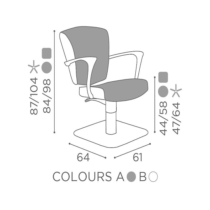 Salon Ambience Kappersstoel MAYA - Afmetingen Vakkappers