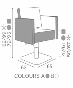 Salon Ambience Kappersstoel SQUARE - Afmetingen Vakkappers