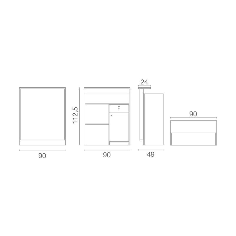 Luca Rossini Balie & Receptiemeubel ARENA - Afmetingen Vakkappers