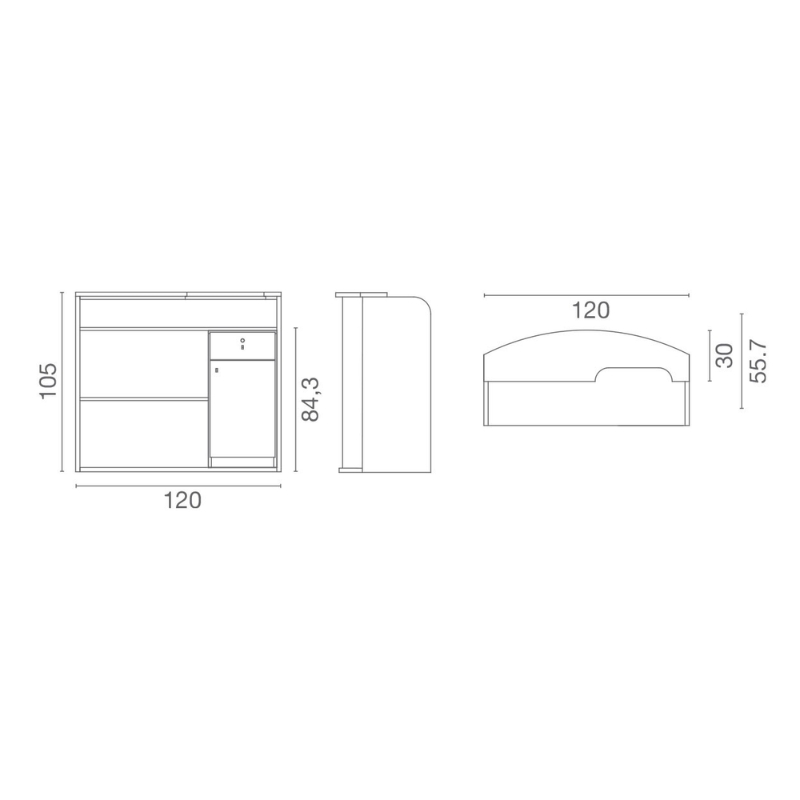 Luca Rossini Balie & Receptiemeubel VERONA - Afmetingen Vakkappers