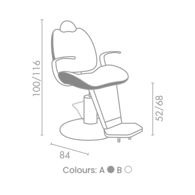 Luca Rossini Barberstoel FIGARO - Afmetingen Vakkappers