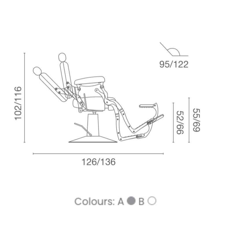 Luca Rossini Barberstoel LEVANTE - Afmetingen 2 Vakkappers