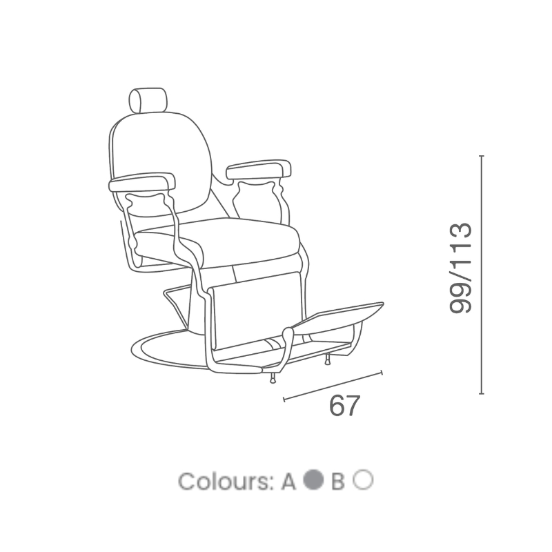 Luca Rossini Barberstoel LEVANTE - Afmetingen Vakkappers