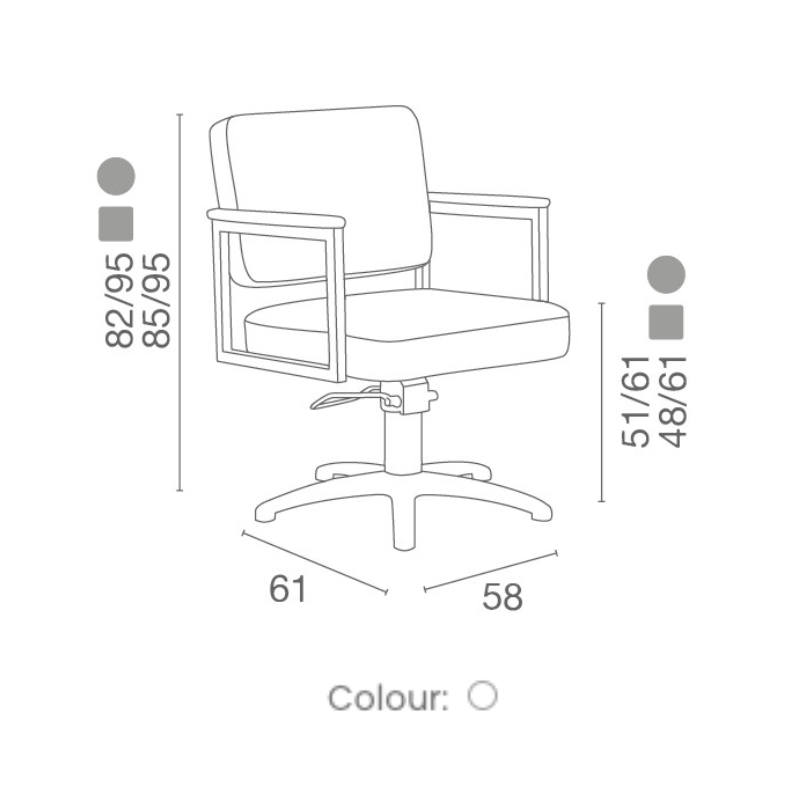 Luca Rossini Kappersstoel ANDREA - Afmetingen Vakkappers