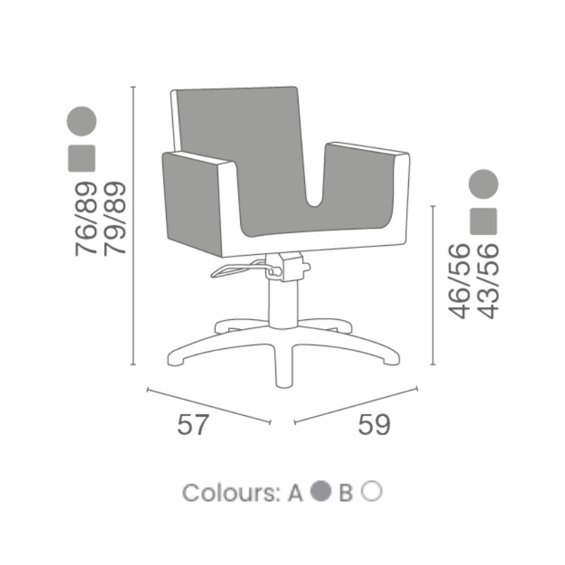 Luca Rossini Kappersstoel MIA - Afmetingen Vakkappers
