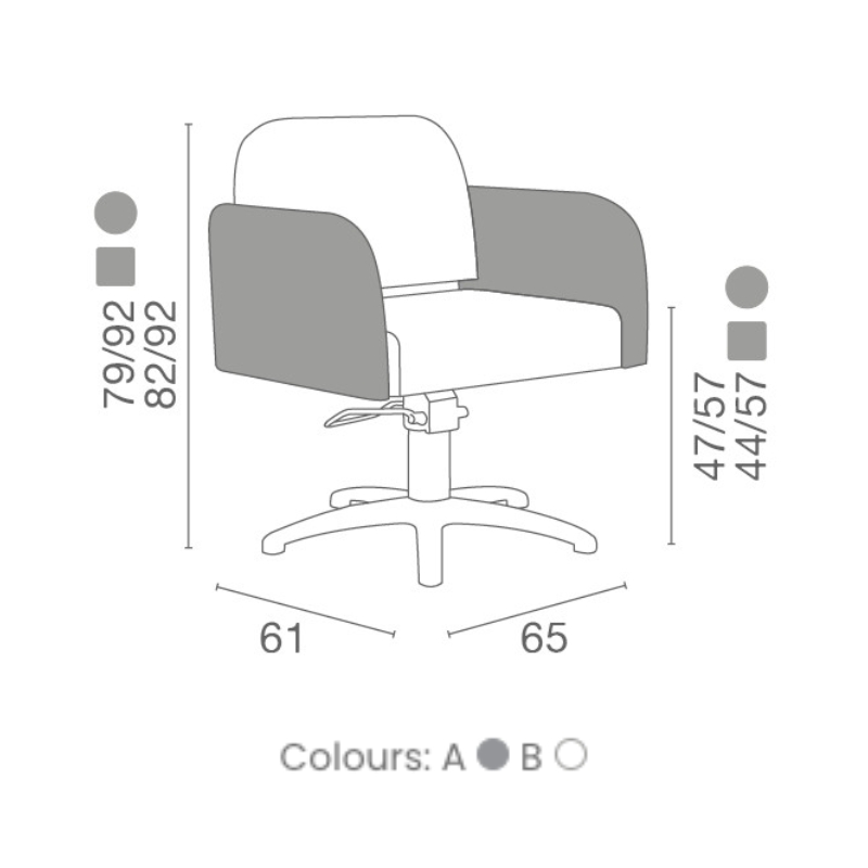 Luca Rossini Kappersstoel OPERA - Afmetingen Vakkappers