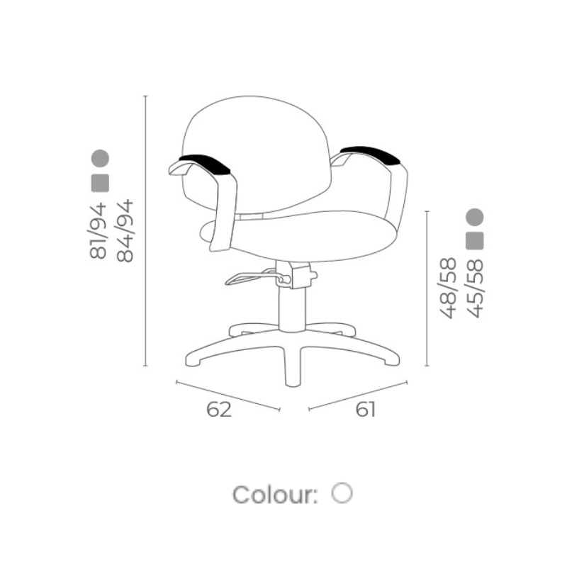 Luca Rossini Kappersstoel TINA - Afmetingen Vakkappers