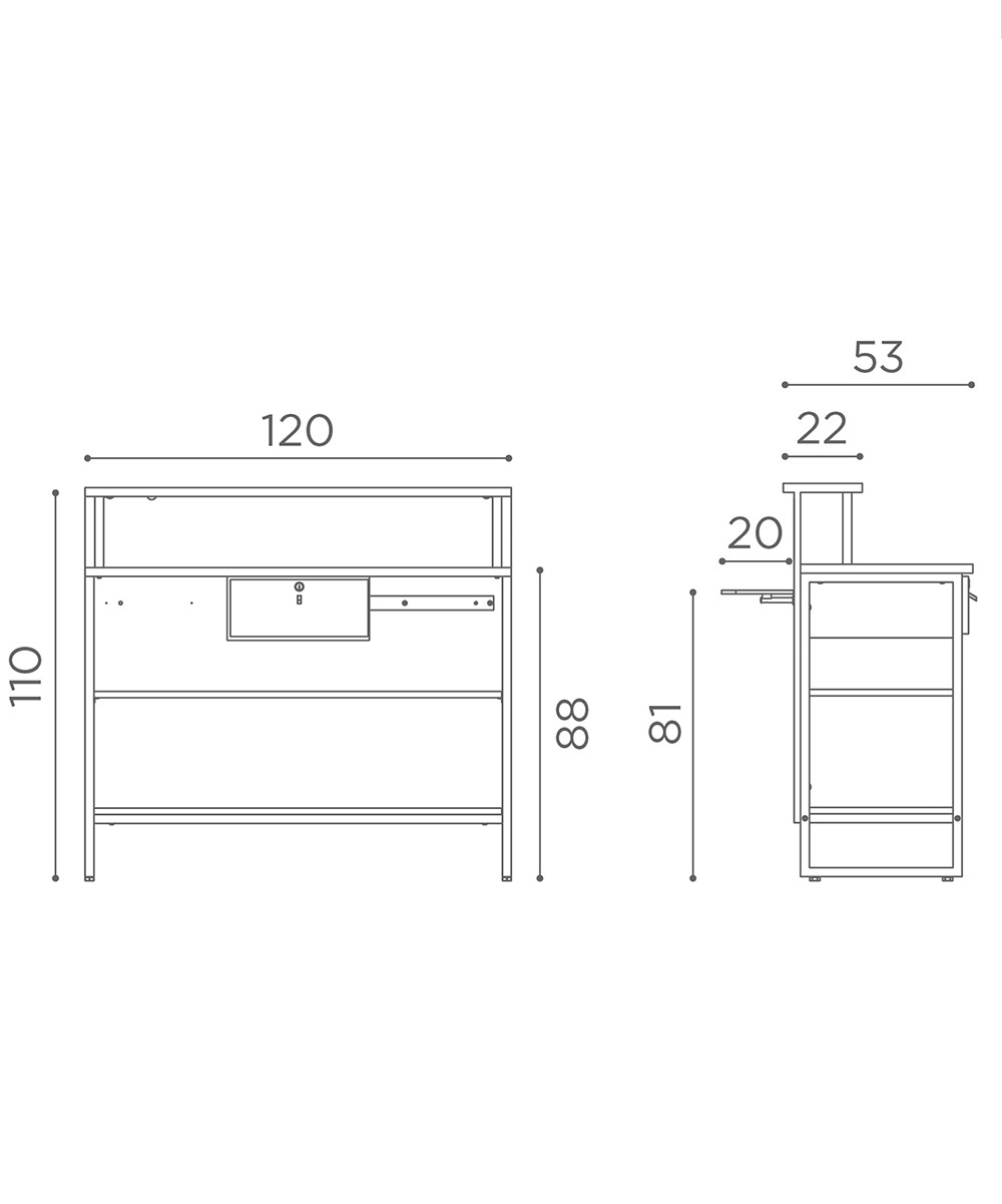 Salon Ambience Balie & Receptiemeubel CARNABY - Afmetingen Vakkappers