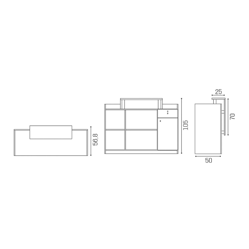 Salon Ambience Balie & Receptiemeubel MILLENNIUM WOOD - Afmetingen Vakkappers