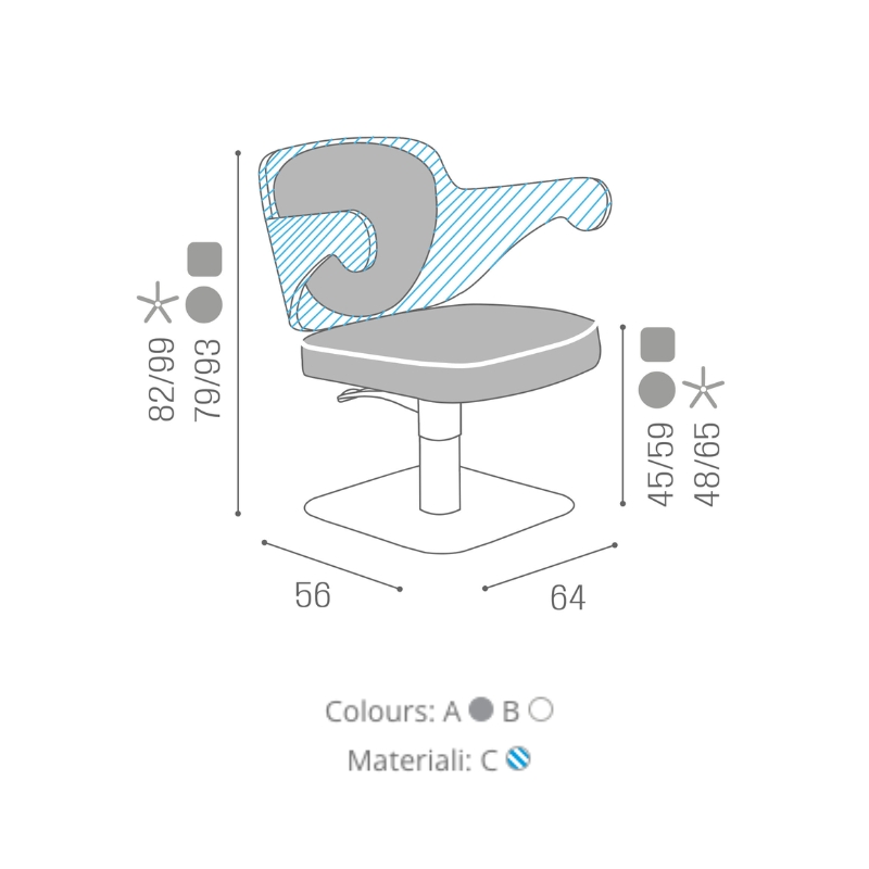 Salon Ambience Kappersstoel EMBRACE - Afmetingen Vakkappers