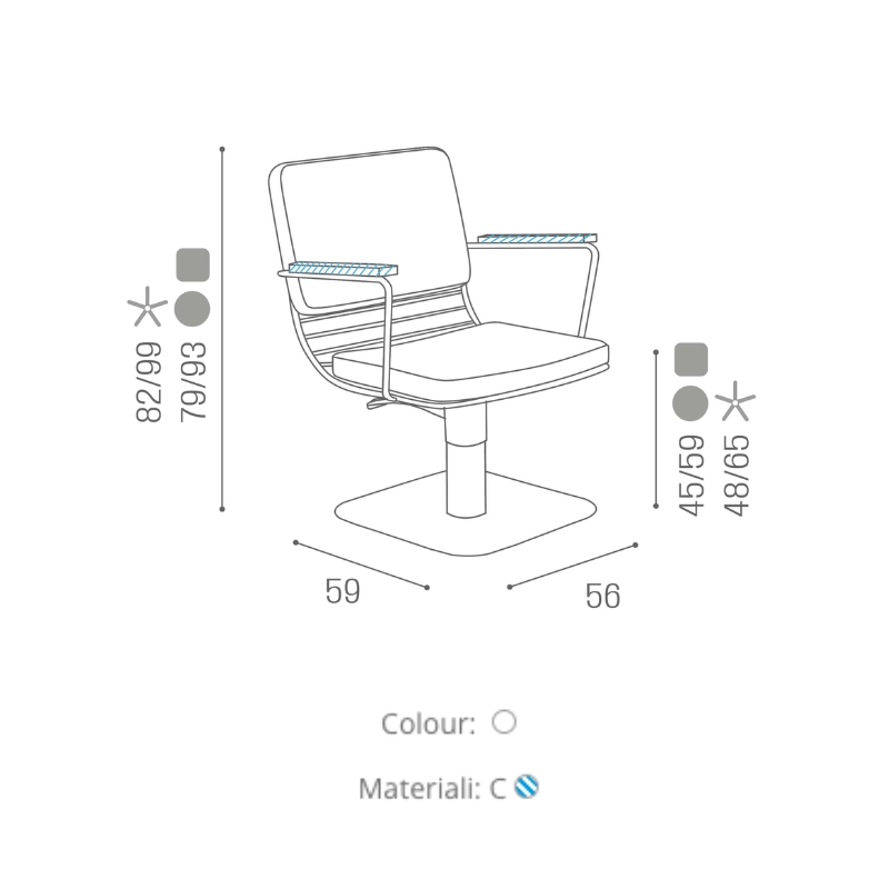 Salon Ambience Kappersstoel ROBERTA - Afmetingen Vakkappers