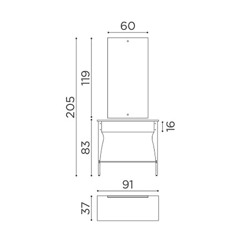 Salon Ambience Kaptafel SECRET - Afmetingen Vakkappers
