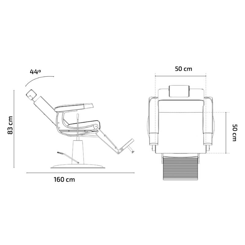 Mirplay Barberstoel ASHER - Dimensies 2 Vakkappers