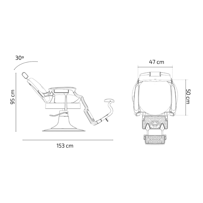 Mirplay Barberstoel KIRK BC - Dimensies 2 Vakkappers
